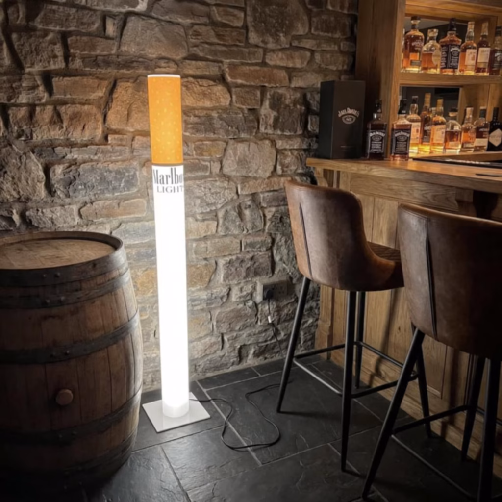 Marlboro LED floor lamp full height orange and white glow