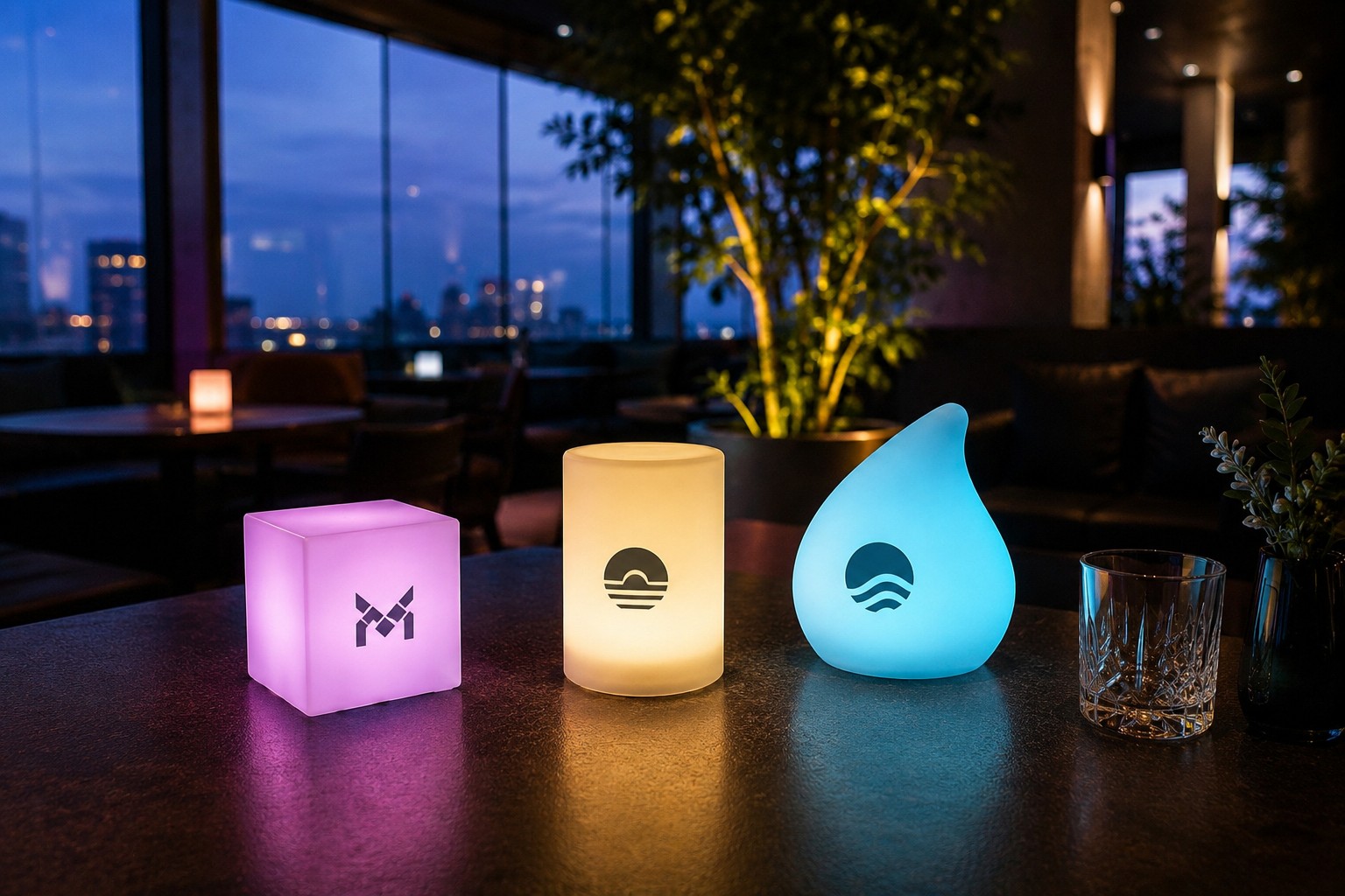 Custom LED Table Lamps and Branded Table Centres for Hospitality and Events